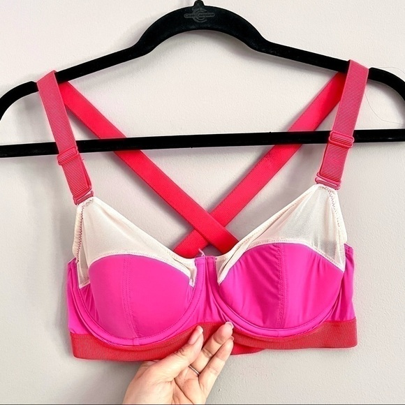 H&M Fuchsia Hot Pink Red Mesh Colour Block Colourblock Underwire Bra - 34B - Picture 5 of 6